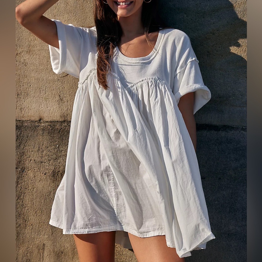 Free People White Mini Babydoll T-Shirt Dress Size Medium. Worn once.